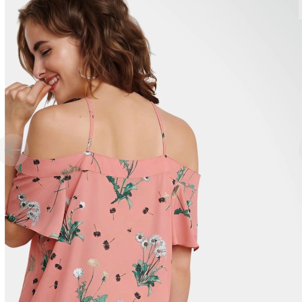 Express Floral Off-Shoulder Blouse - Pink and Green - Picture 10 of 10